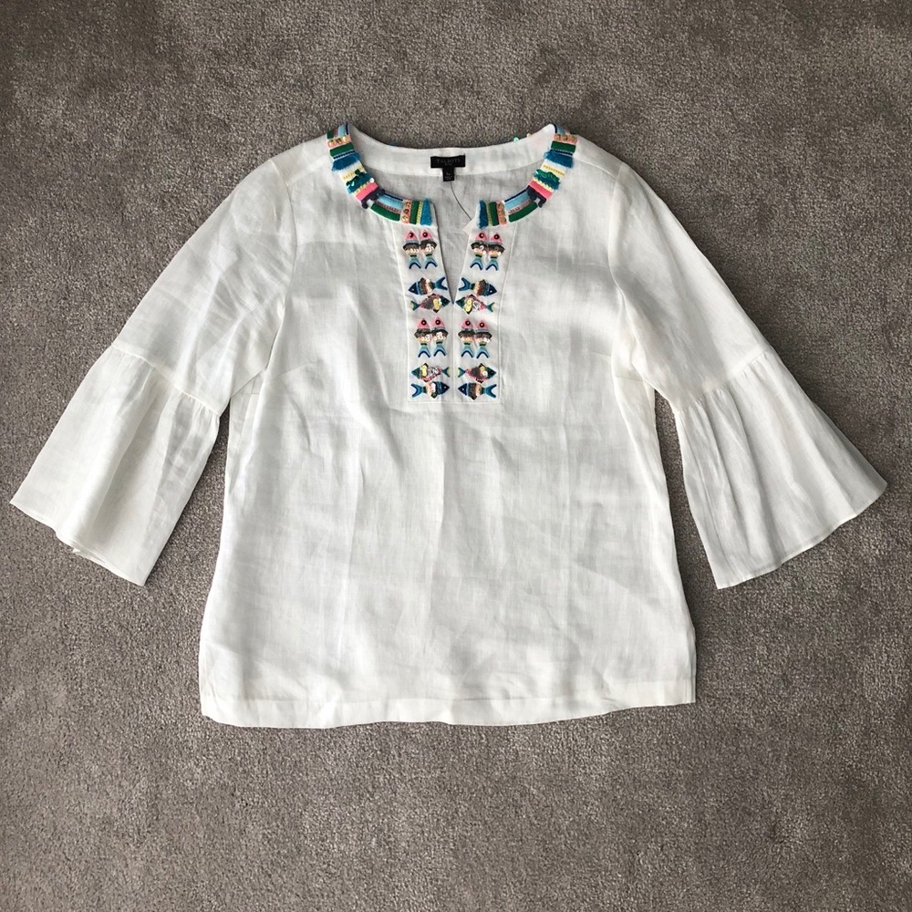 NWT Linen Beaded Top